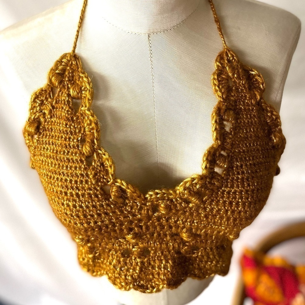 𝅺GOLD CROCHETED FESTIVAL OR SWIM TOP - Picture 3 of 7